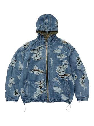 Thug Club distressed zip-up hooded jacket - Blauw