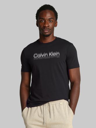 Calvin Klein T-Shirt CALVIN KLEIN CP-DOUBLE LOGO T-SHIRT, Herren, Gr. M, schwarz, Single Jersey, Obermaterial: 100% Baumwolle, unifarben, normal h&uuml;ftlang, Rundhals