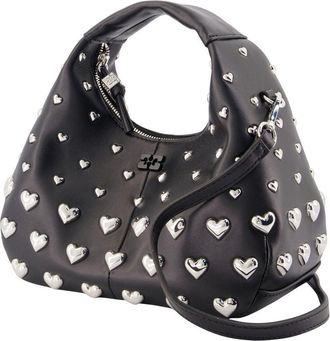 Ganni Womens Hobo Mini Heart Purse - Ganni Synthetic Black Bags Handbags-Purses