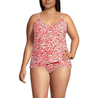 Lands End Plus Size Tulip Hem Tankini Top in Orange Mini Tropic Leaves at Nordstrom, Size 2X
