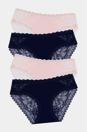 Stripe and Stare Eco Lace Original Knicker Four Pack in Navy & Pale Pink at Nordstrom, Size 4X