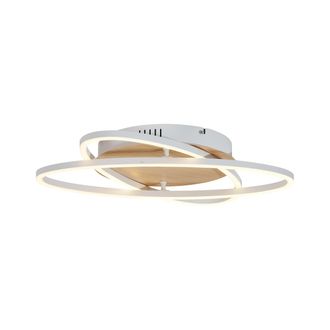 QAZQA Moderno Plaf&oacute;n Blanco Con Madera Con Led Con Regulador De 3 Niveles 2-luces - Kane Pl&aacute;stico /aluminio /acero Redonda /otros Incluye Led Max. 2 X 28 Wa