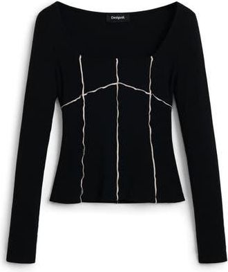 Desigual Seamed Long Sleeve Top in Black at Nordstrom Rack, Size Small