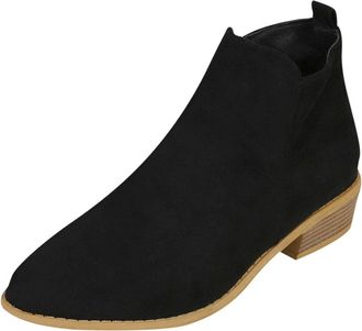 Generic Womens Ankle Boots Suede Leather Chelsea Boot Low Heel Booties Pointed Toe Short Boots Ladies Chunky Heel Booties with Side Zipper Brown Shoes Fall Wi