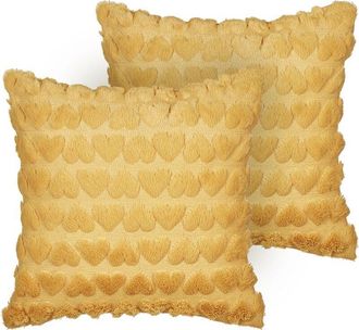 Beliani Beliani - Conjunto De 2 Cojines Decorativos De Tela De Poli&eacute;ster Motivo Corazones 45 X 45 Cm Amarillo Astrantia