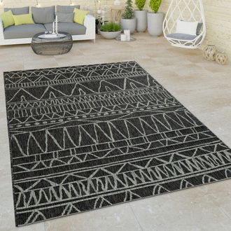 Paco Home Paco Home Alfombra De Tejido Plano Interior Y Exterior Moderna Motivo &Eacute;tnico Dise&ntilde;o Zigzag Negro 200x280 Cm