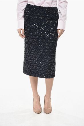 Parosh Sequin Midi Skirt with Elastic Waistband size M