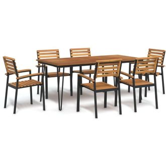 vidaXL Set Pranzo da Giardino 7 pz Legno Massello di Acacia e Metallo vidaXL