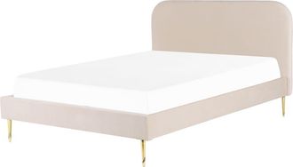 Beliani Cama matrimonial de tejido beige 180x200