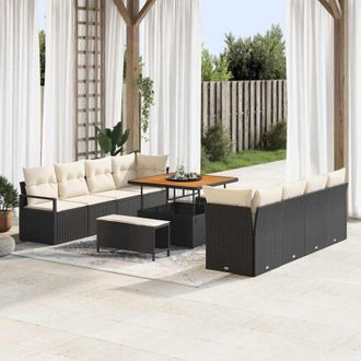 vidaXL Conjunto De Sof&aacute; De Jard&iacute;n Con Coj&iacute;n 11 Pcs Negro Polirat&aacute;n Vidaxl