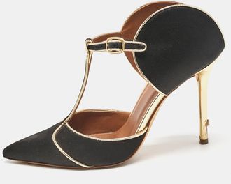 Malone Souliers Black/gold Satin And Leather Imogen Sandals