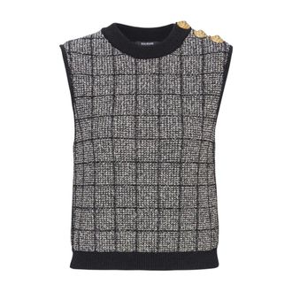Balmain Sleeveless Jumpers, female, Black, S, Balmain Top Black