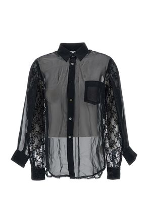 Comme Des Gar&ccedil;ons Black Double Sleeved Sheer Lace Shirt
