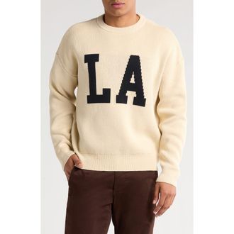 PacSun LA Intarsia Crewneck Sweater in Cream at Nordstrom, Size Small
