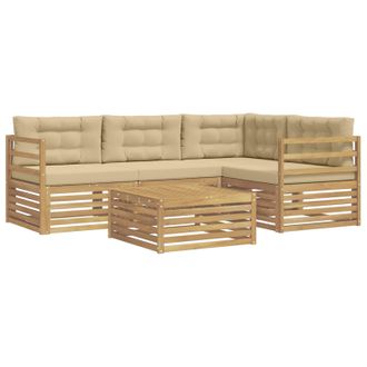 vidaXL Conjunto De Sof&aacute;s De Exterior Con Coj&iacute;n 5 Pcs Y Beige Poli&eacute;ster Vidaxl