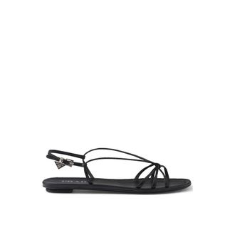 Prada Black Calfskin Strap-On Womens Sandals