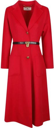 Elisabetta Franchi Double Cloth Mantel met ceintuur - Dames - Mantels - Rood - Maat: S Wol