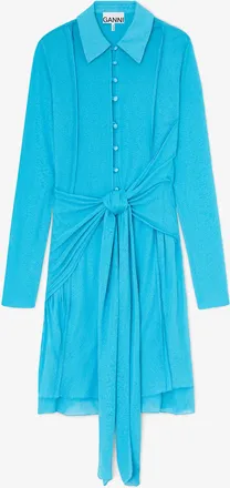 Ganni Short Dress in Marl Mesh - Size 10/12 River Blue