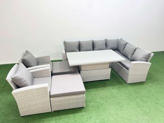 Fimous Rattan Garden Furniture Corner Sofa Set with Armchair Light Grey