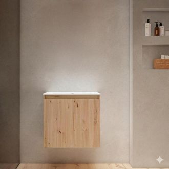 Adema Cadence Badkamermeubelset - 60x55x40cm - ondiep - 2 deuren - greeploos - wastafel - 1 kraangat - keramiek - rustiek eiken