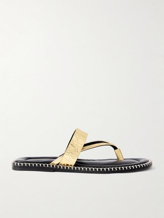 Dries Van Noten Sandali In Pelle Effetto Coccodrillo Metallizzata Con Impunture - Oro