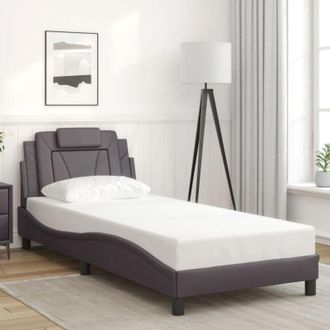 vidaXL Vidaxl - Estructura De Cama Sin Colch&oacute;n Cuero Sint&eacute;tico Gris 90x190 Cm