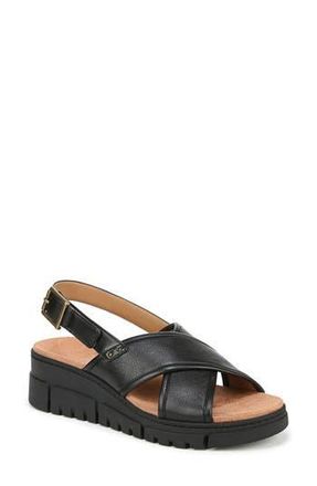 Vionic Uptown Sonoma Slingback Platform Wedge Sandal in Black Leather at Nordstrom Rack, Size 9.5