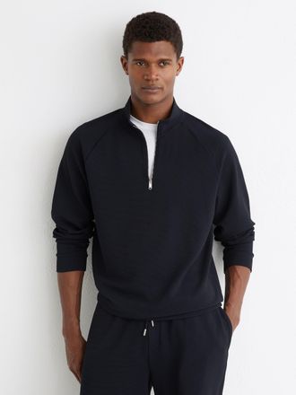 Reiss Navy Textured Half-zip Funnel-neck Jumper, Xxl