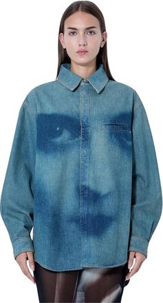Jean Paul Gaultier Camisa Oversize de Denim con Estampado Facial - Blouses & Shirts - Mujer - Azul - M