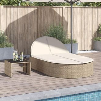 vidaXL Lettino Prendisole con Cuscini Beige in Polyrattan - Vidaxl
