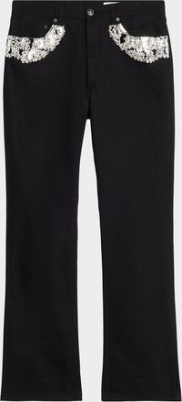 Alexander McQueen Mens Black Denim Slim Crystal-Trim Jeans