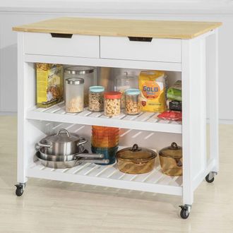 SoBuy Mobile Kitchen Island Wood-Top Farmhouse - 2 Drawers 2 Shelves in White