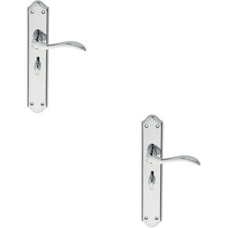 Loops 2x PAIR Curved Handle on Long Bathroom Backplate 245 x 45mm Polished Chrome