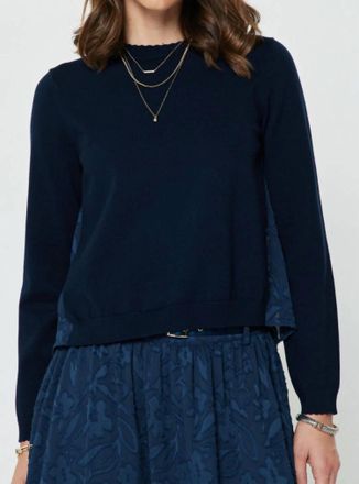 Current Air Fine Knit Front With Floral Jacquard Back Top In Blue