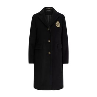 Ralph Lauren Single-Breasted Coats, female, Black, Size: XS Wool coat with emblem