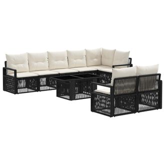 vidaXL Conjunto De Sof&aacute;s De Jard&iacute;n 9 Uds. Negro Y Blanco Crema Vidaxl