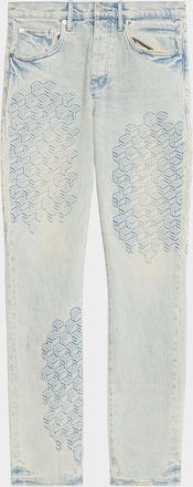 Purple Monogram Embossed Slim Straight Jeans