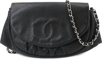 Chanel Black Grained Calfskin Chain/Shoulder Wallet (Pre-Owned)