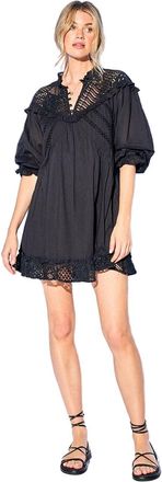 Warehouse HCD Cotton Lace Insert Mini Smock Dress, 12, Black