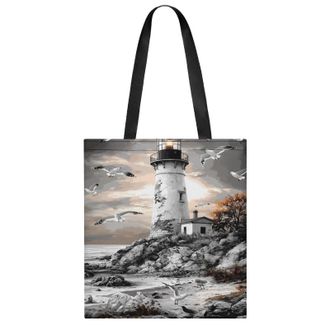 Generic Black And White Lighthouse Womens Tote Casual Shopping Bag Lightweight Shoulder Bags Hobos Handbag for Work Travel Daily 35x40cm