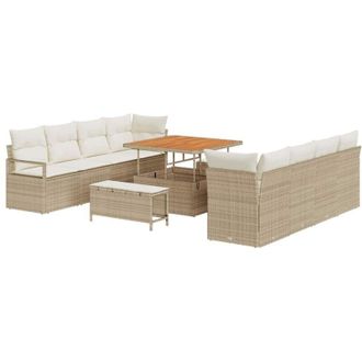 vidaXL Conjunto De Sof&aacute; De Jard&iacute;n Con Coj&iacute;n 11 Pcs Beige Polirat&aacute;n Vidaxl