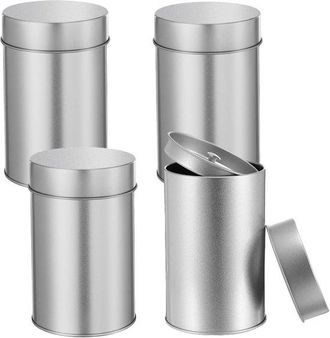 OEM Juego De 4 Cajas De T&eacute; Individuales, Cajas Redondas De Hojalata, Con Doble Tapa Herm&eacute;tica, Adecuadas Para Guardar T&eacute;, Caf&eacute;, Az&uacute;car, Especias, Etc