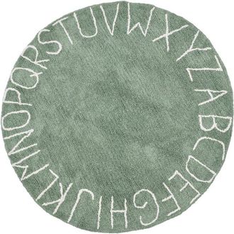 Beliani Area Rug Green Cotton &oslash; 120 cm Round Handmade with Alphabet Boho Style Living Room Kids Childrens Room VURGUN