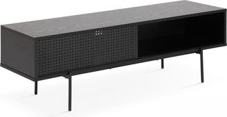 Oviala Mueble de TV de 140 cm estilo industrial en madera negra