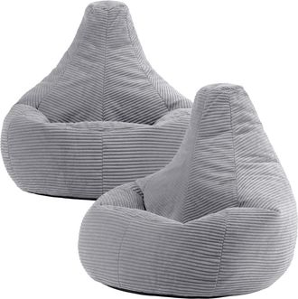 Icon Brand Set de 2 pufs con respaldo alto, pana gris claro