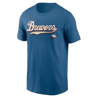 Nike Milwaukee Brewers City Connect Wordmark Nike Mens MLB T-Shirt in Blue | N1994GWMZB-APT