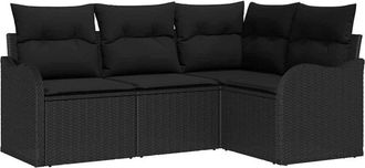 vidaXL Garden Sofa Set with Storage 4 pcs Black Poly Rattan vidaXL