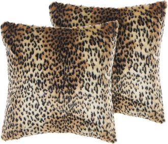 Beliani Set of 2 Decorative Cushions FOXTAIL Faux Fur 45 x 45 cm Brown Animal Pattern