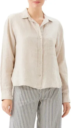 Karen Kane Linen Button-Up Shirt in Oatmeal at Nordstrom, Size X-Large