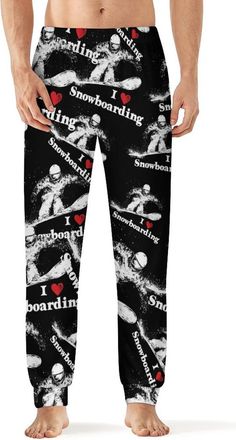 Generic I Love Snowboarding Snowboarder Mens Soft Pajama Pants Comfy Sleep Lounge Classic Bottoms Long Pj Pant Sleepwear